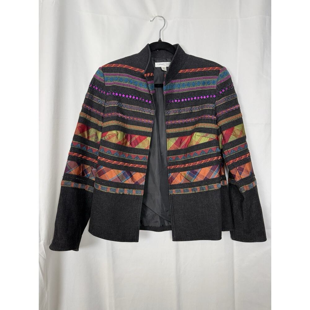 Coldwater Creek Womens Striped Jacket Multicolor Size 6 Art To Wear Maximalist